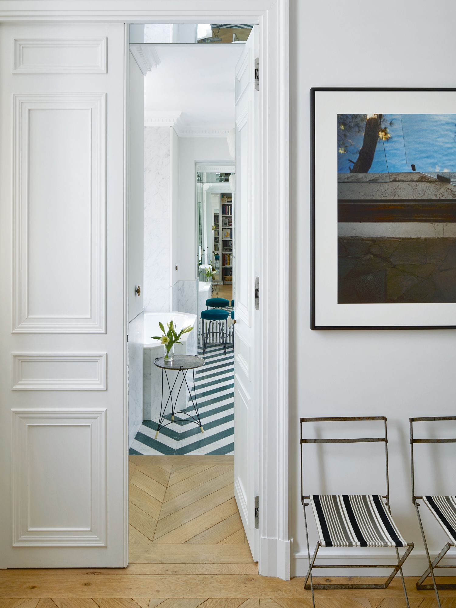 A view of the bathroom from the master bedroom