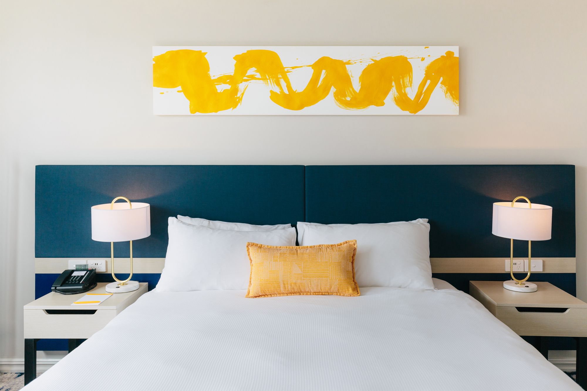 A voco hotel room in Gold Coast that boasts a bright and cheery interior Image: Courtesy of IHG