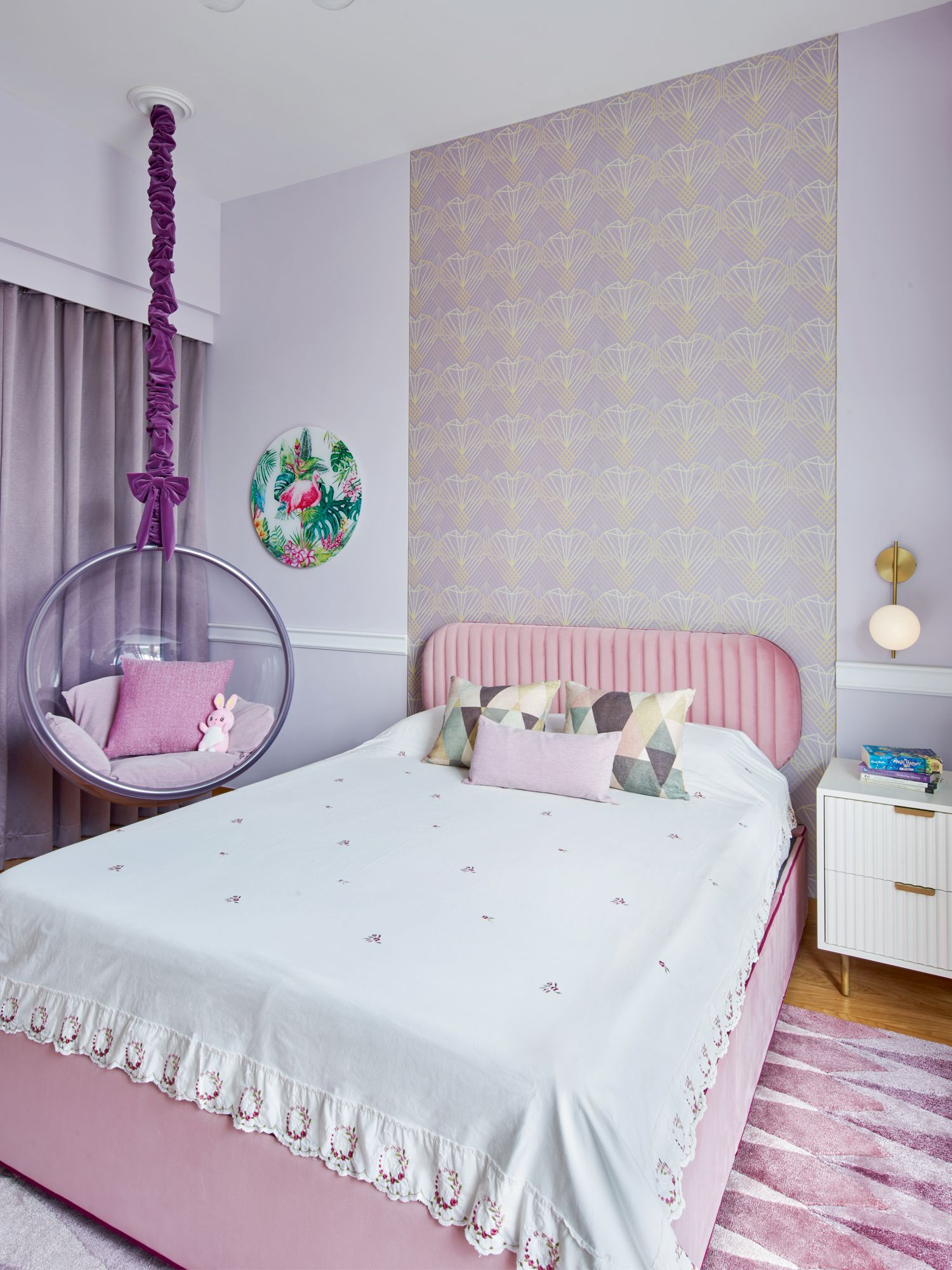 The custom swing chair is among the daughter’s favourite things in her bedroom