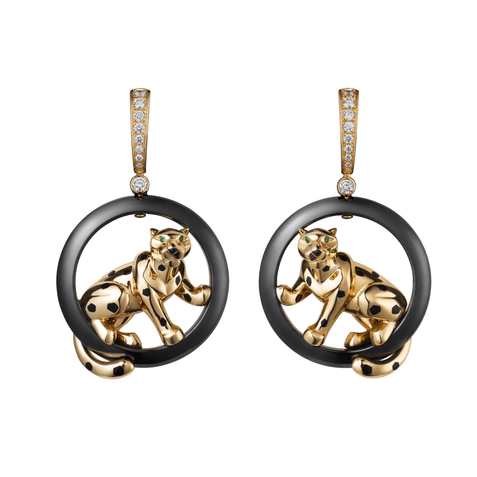 美洲豹系列黃K金耳環by Cartier。