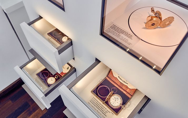 博物館內歷史懷錶展示與介紹by Glashütte Original。