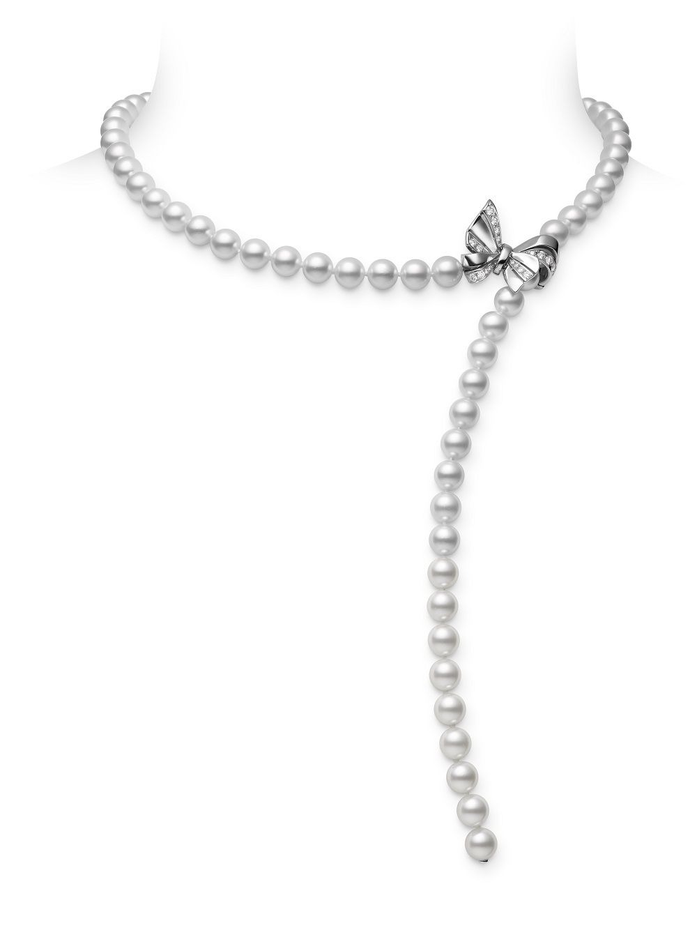 MIKIMOTO Jeux de Rubans系列:18K白金、日本Akoya珍珠鑽石項鍊/手鍊(長版)