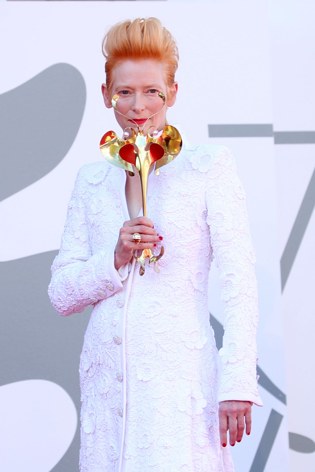 VENICE, ITALY - SEPTEMBER 03: Tilda Swinton walks the red carpet ahead of the movie "The Human Voice" at the 77th Venice Film Festival at on September 03, 2020 in Venice, Italy. (Photo by Franco Origlia/Getty Images)