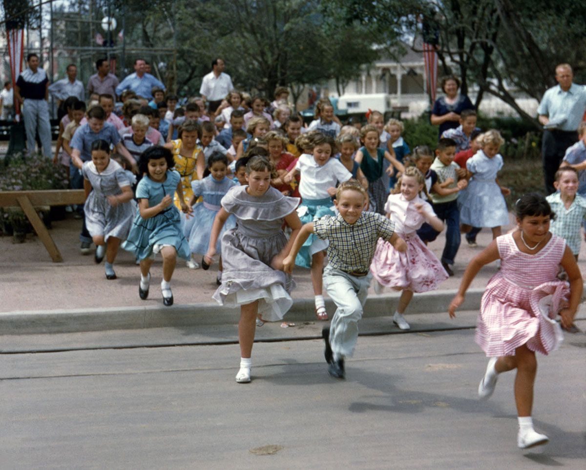 July 17, 1955: Children running into Disneyland on Opening Day, Anaheim, California. (Photo by Loomis Dean/The LIFE Picture Collection via Getty Images)