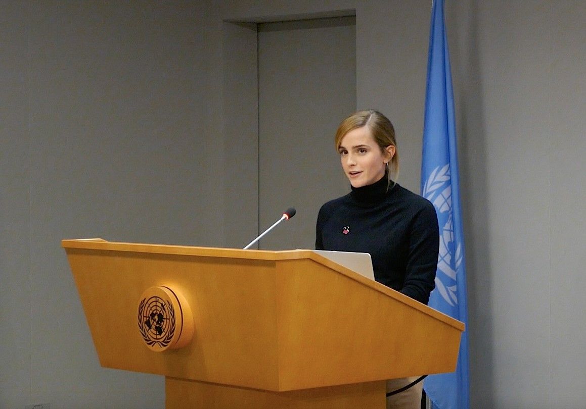NEW YORK, USA - SEPTEMBER 20: UN Women Goodwill Ambassador actress Emma Watson makes a speech at the launch of the HeForShe IMPACT 10x10x10 University Parity Report at the United Nations headquarters in New York City on September 20, 2016. (Photo by Selcuk Acar/Anadolu Agency/Getty Images)