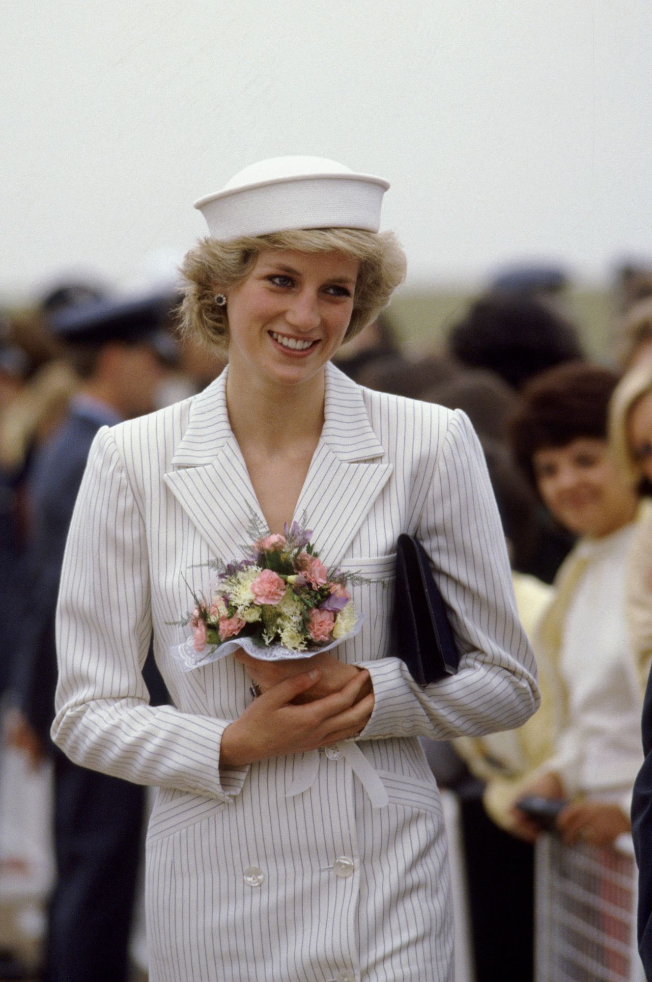 WITTERING, UNITED KINGDOM - SEPTEMBER 25: Diana, Princess Of Wales, Honorary Air Commodore, Visiting Raf Wittering. Diana's Outfit Is By Fashion Designer Catherine Walker. (Photo by Tim Graham Photo Library via Getty Images)