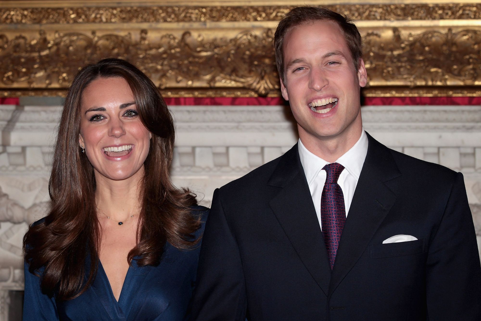 LONDON, ENGLAND - NOVEMBER 16:  Prince William and Kate Middleton pose for photographs in the State Apartments of St James Palace on November 16, 2010 in London, England. After much speculation, Clarence House today announced the engagement of Prince William to Kate Middleton. The couple will get married in either the Spring or Summer of next year and continue to live in North Wales while Prince William works as an air sea rescue pilot for the RAF. The couple became engaged during a recent holiday in Kenya
