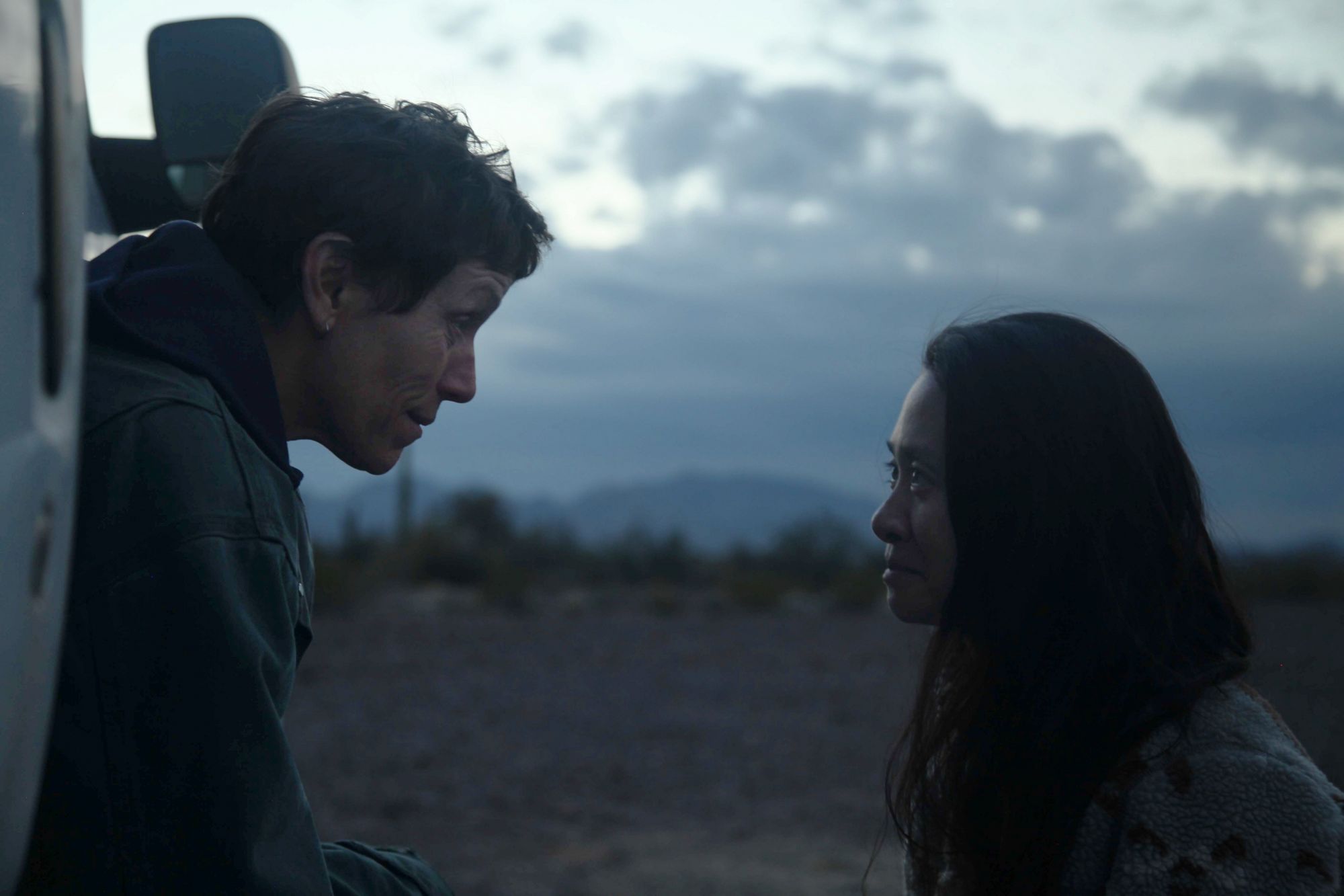Caption: (From L-R) Frances McDormand and Director/Writer Chloé Zhao on the set of NOMADLAND. Photo Courtesy of Searchlight Pictures. © 2020 20th Century Studios All Rights Reserved.