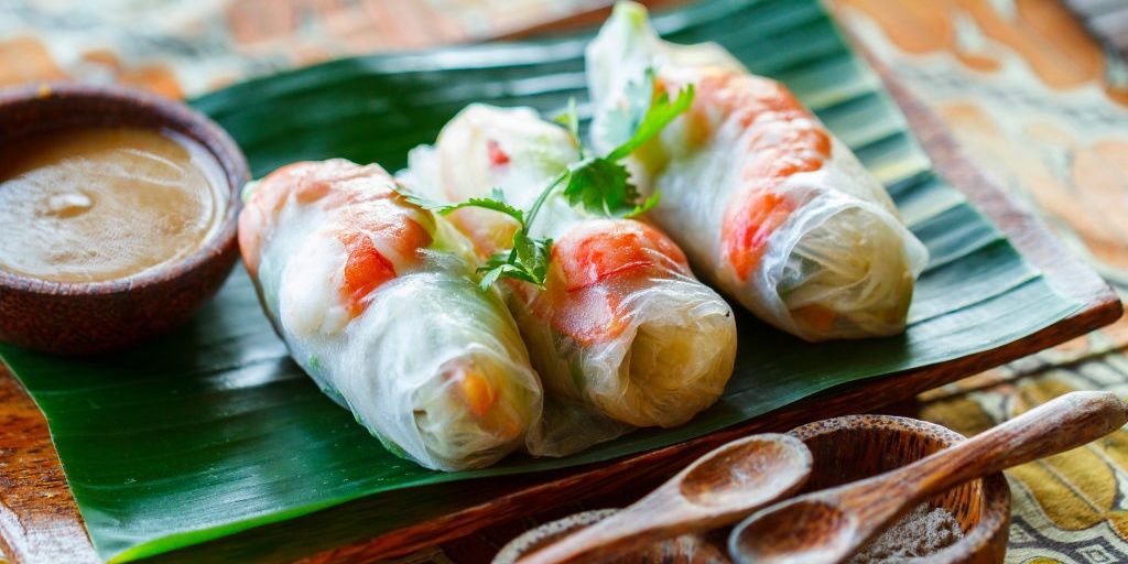Goi cuon or fresh spring rolls.  City of Yogyakarta, Java island, Indonesia, Asia.