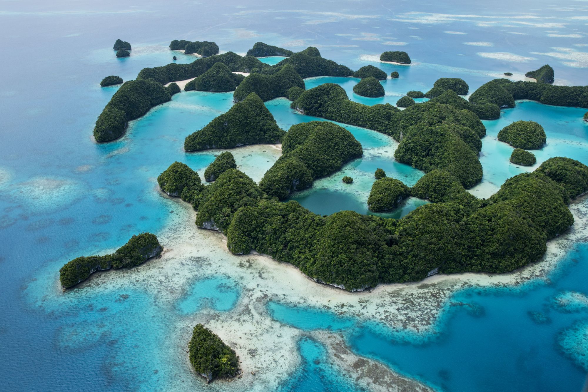 ROCK ISLANDS, PALAU - AUGUST 26: Aerial shots of the Rock Islands in Palau on August 26, 2015. (Photo by Benjamin Lowy/Getty Images)
