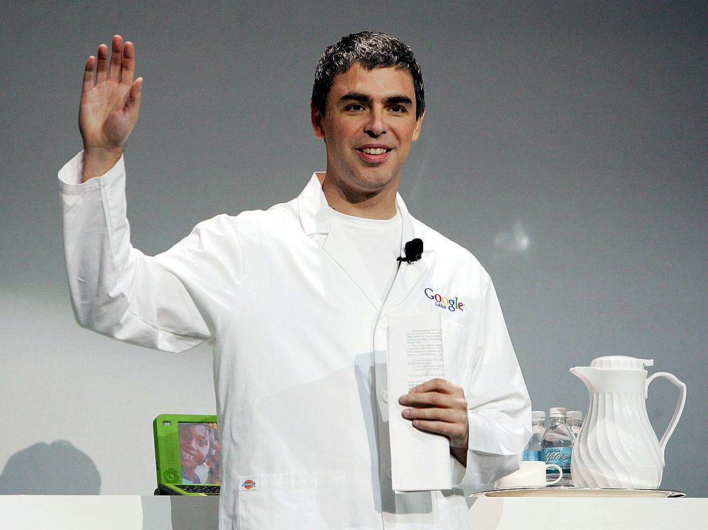 LAS VEGAS - JANUARY 06: Google co-founder Larry Page delivers a keynote address at the International Consumer Electronics Show January 6, 2006 in Las Vegas, Nevada. The 1.6 million square-foot consumer electronics show, which runs through January 8, is expected to draw over 120,000 attendees. (Photo by Ethan Miller/Getty Images)