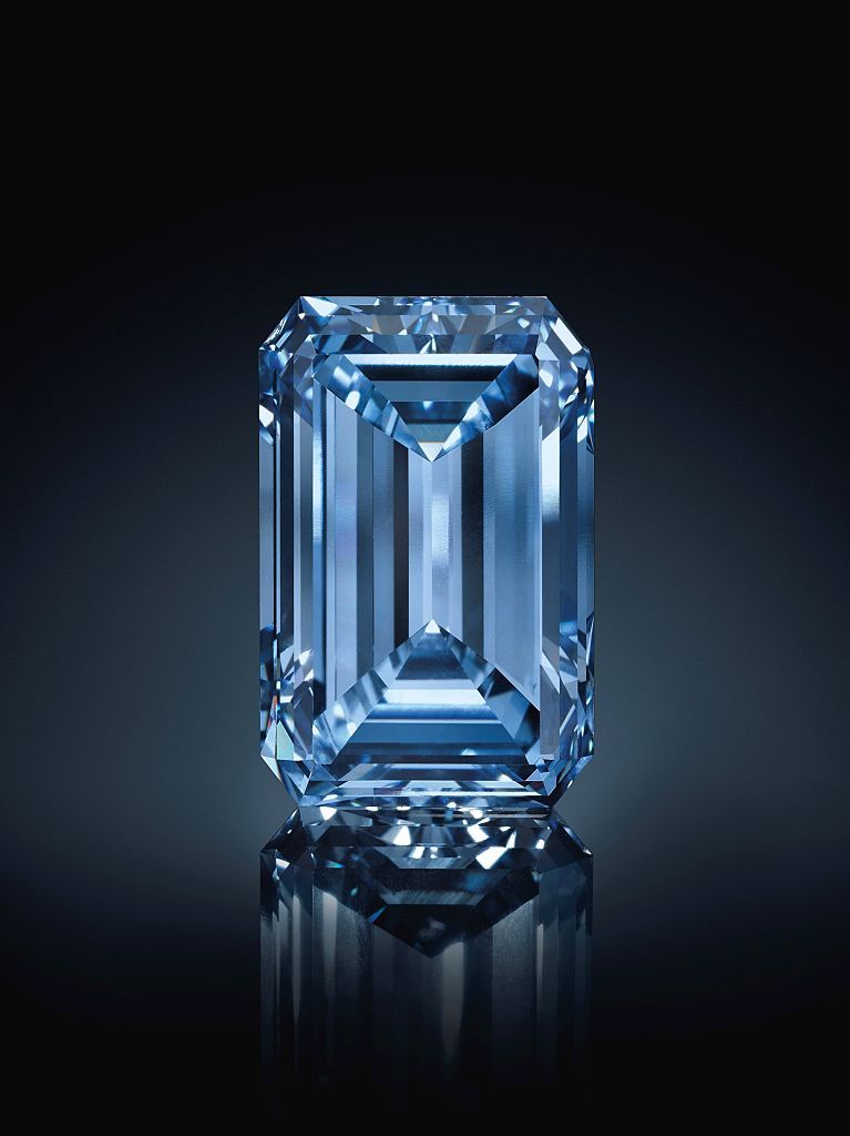GENEVA, SWITZERLAND - MAY 18: 14.62 carats Oppenheimer vivid blue diamond, one of the world's rarest diamonds, is shown at the auction and sold for $57.5 million as it became world's most expensive ring in Geneva, Switzerland on May 18, 2016. (Photo by ©Christies Images Ltd, 2016/Anadolu Agency/Getty Images)
