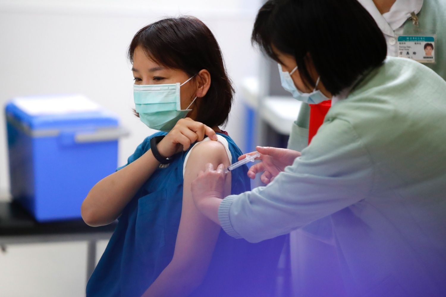 Medical workers and nurses get vaccinations of the AstraZeneca vaccine against Covid-19, as Taiwan begins vaccinations, at Far Eastern Hospital in New Taipei, Taiwan, 22 March 2021. Medical workers including doctors and nurses, predominant officials and those aged 65 or above will be inoculated first across Taiwan whilst the Taiwanese vaccines remain clinical trial (Photo by Ceng Shou Yi/NurPhoto via Getty Images)
