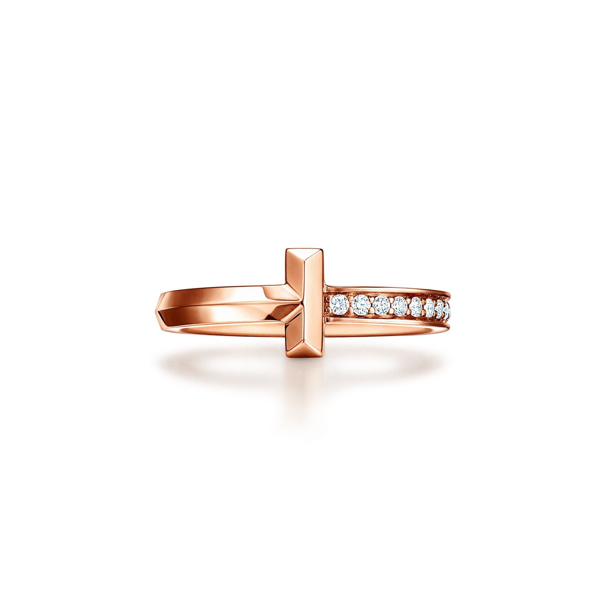 Tiffany T1 18K玫瑰金窄版鑲鑽戒指 NT$60,000