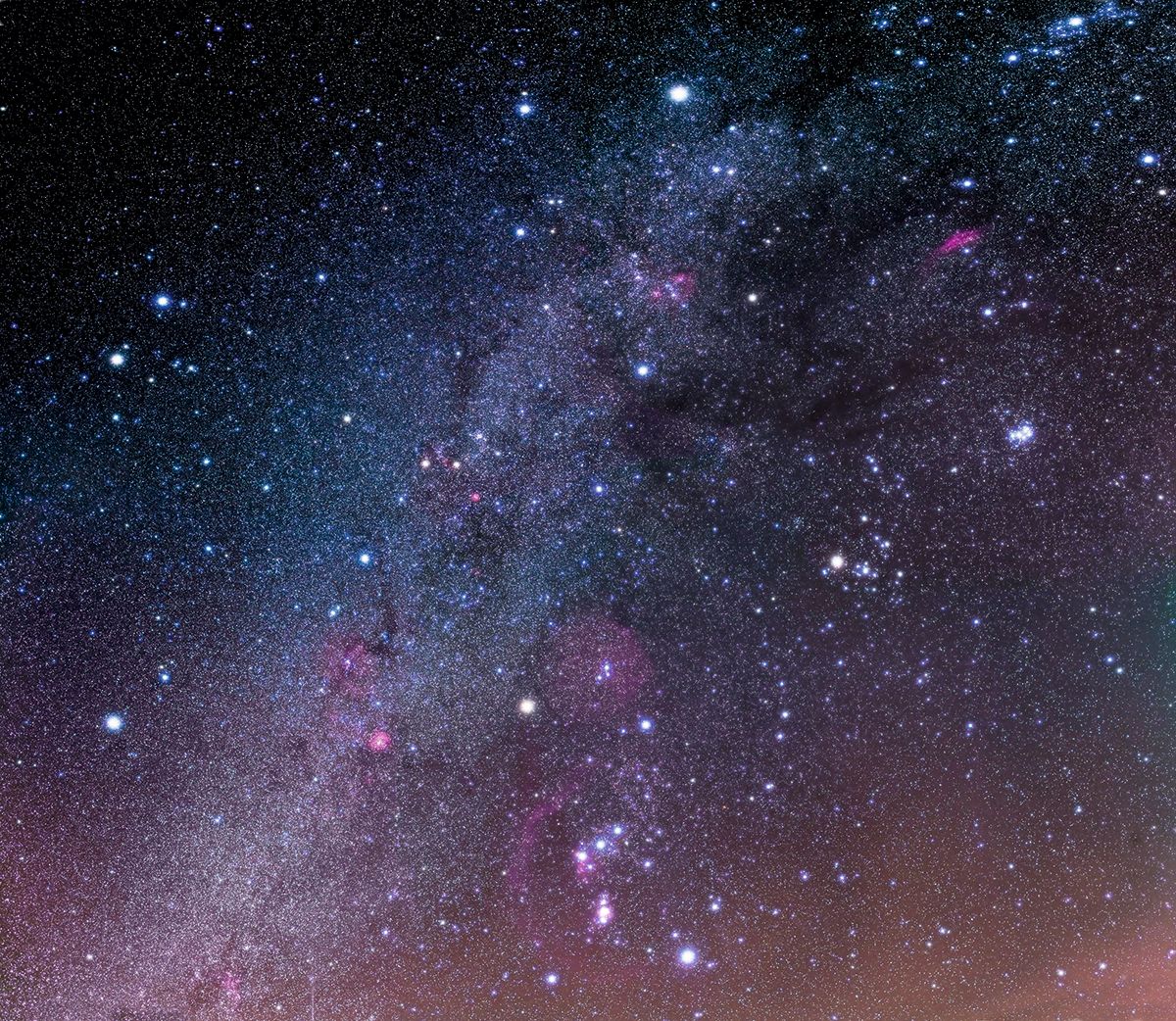 Winter sky panorama with various deep sky objects.