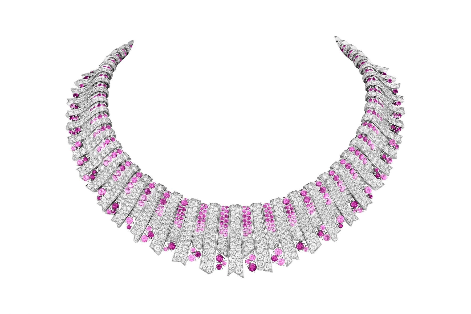 Rayons roses necklace. White gold, pink sapphires, diamonds.