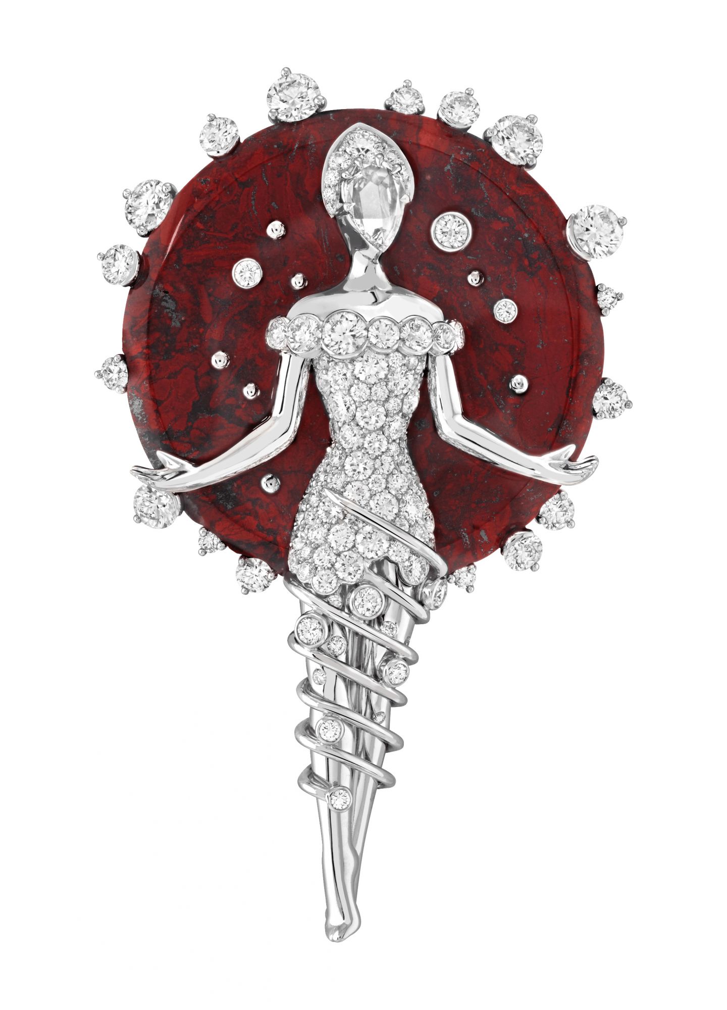 Déesse Mars clip. White gold, jasper, diamonds.