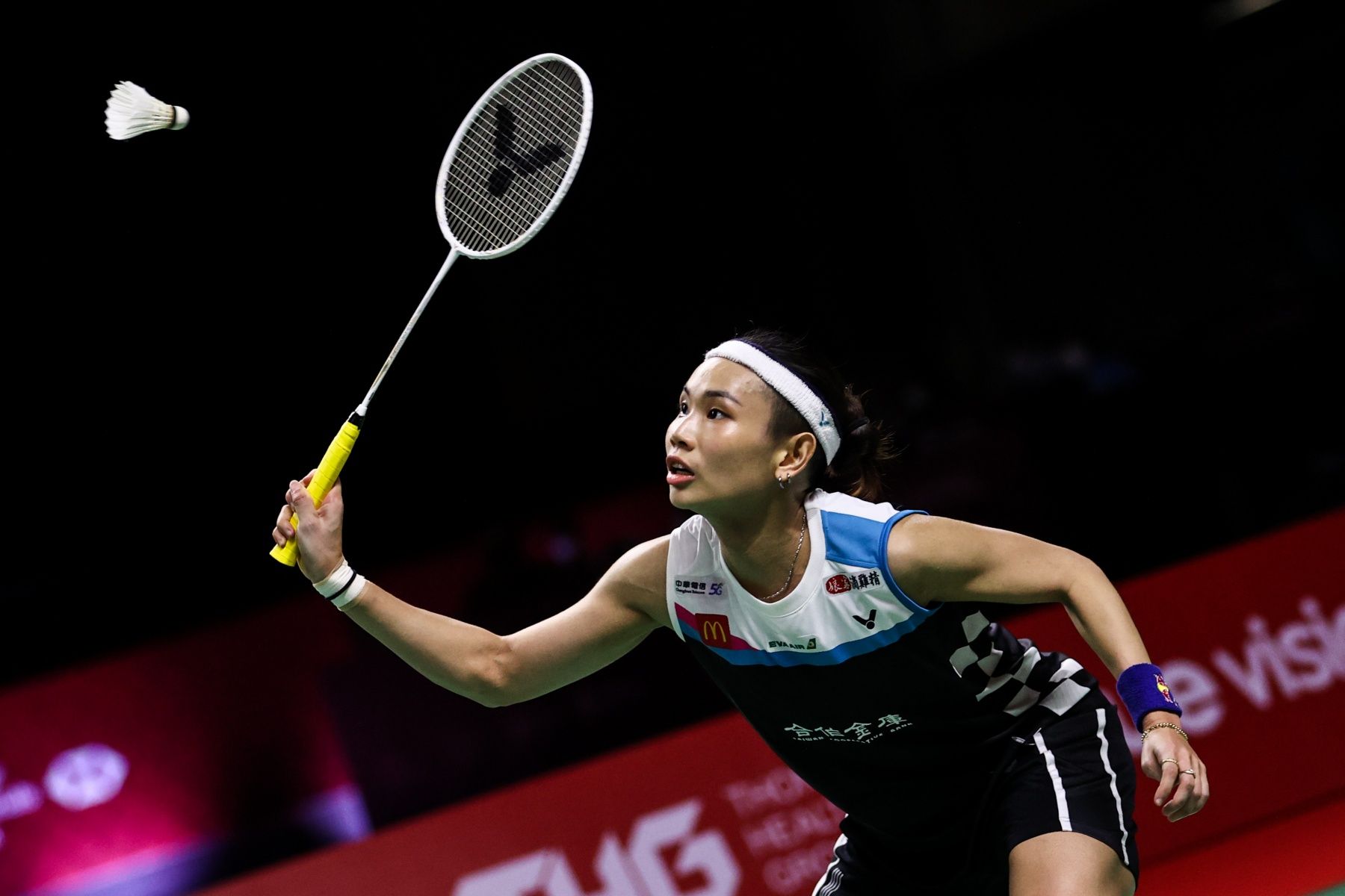 NONTHABURI, THAILAND - JANUARY 31: Tai Tzu Ying of Chinese Taipei competes in the Womenâs Single final match against Carolina Marin of Spain on day five of the HSBC BWF World Tour Finals at the IMPACT Arena on January 31, 2021 in Nonthaburi, Thailand. (Photo by Shi Tang/Getty Images)