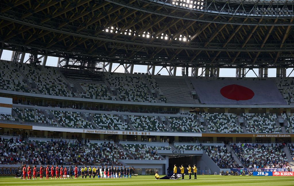 TOKYO, JAPAN - APRIL 11: General view of the National Stadium prior the Women's international friendly match between Japan and Panama at the National Stadium on April 11, 2021 in Tokyo, Japan. (Photo by Pablo Morano/MB Media/Getty Images)