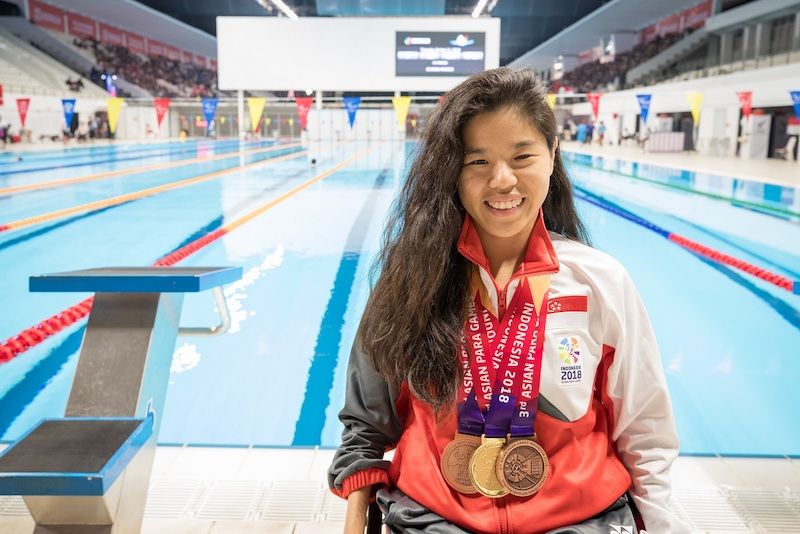 11 Oct - Swimming - Our TeamSG swimmer and triiple medallist Yip Pin Xiu at the Asian Para Games. Photo by Sport Singapore