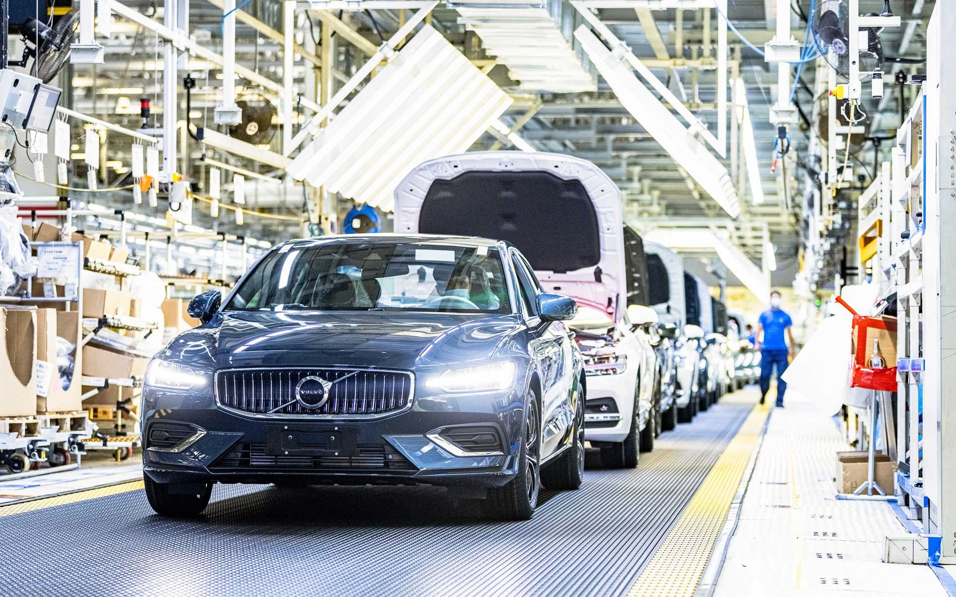Cars being assembled at Volvo's manufacturing plant in Daqing China.