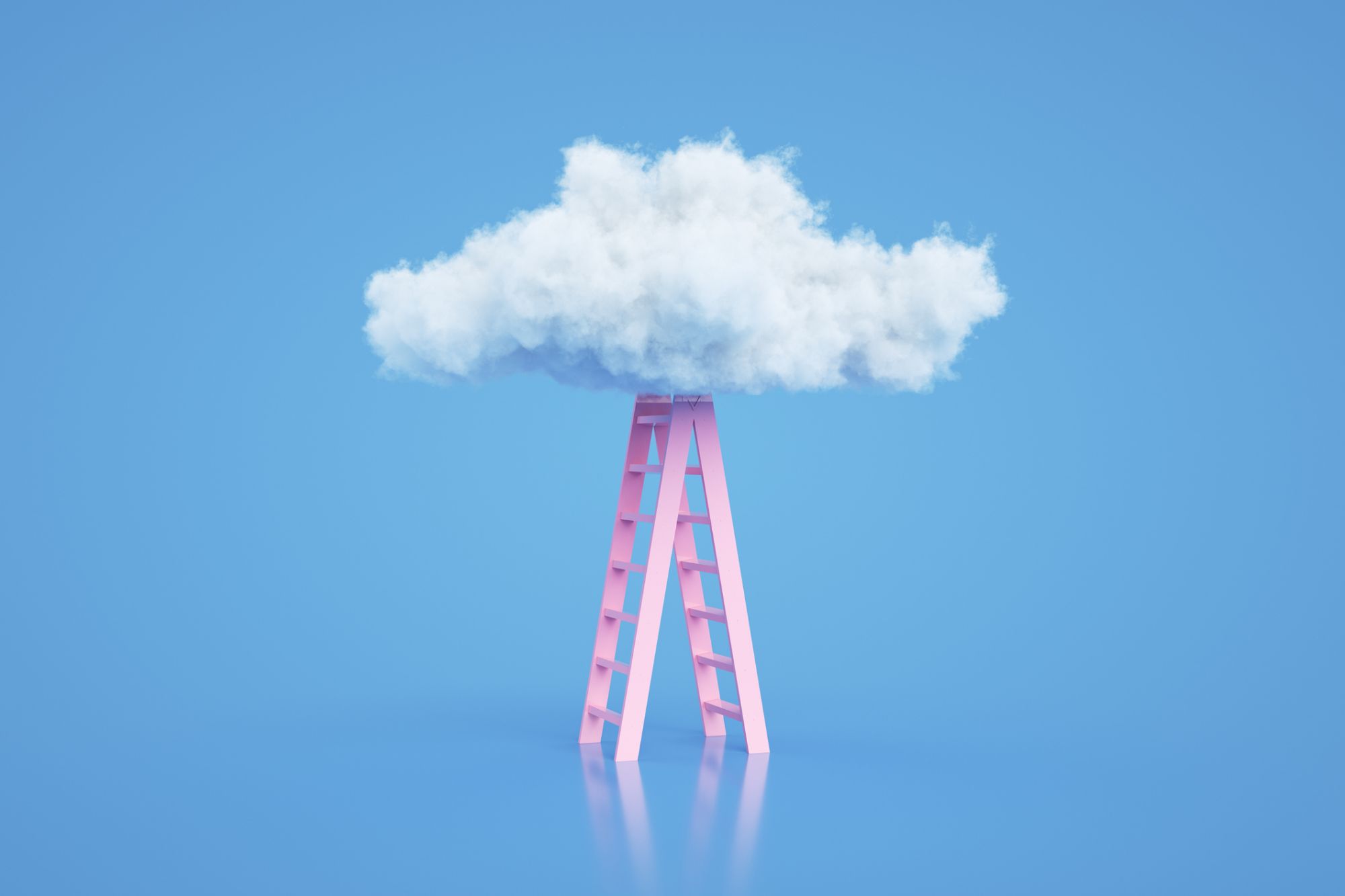 3d rendering of Staircase and cloud. Success, steps, ladder of success concept.