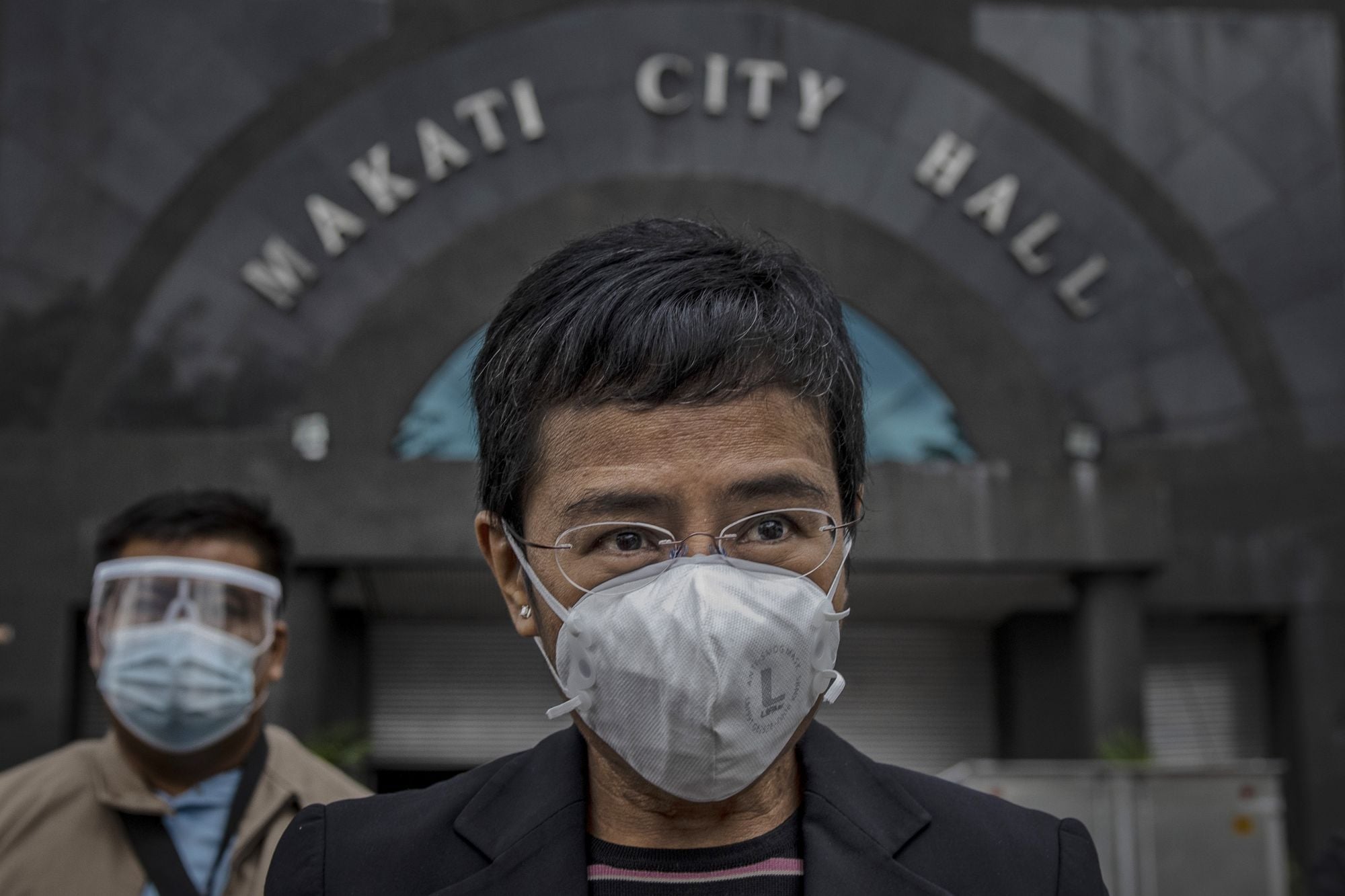 Makati, Philippines - December 15, 2020. Maria Ressa, CEO of news website Rappler, faces reporters after appearing in court for a second "cyber-libel" charge against her.  (Photo by Ezra Acayan/Getty Images)