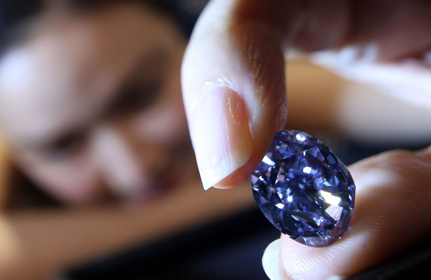 Sothebyâs HK Spring Sales media preview of a De Beers Millennium Jewel 4 blue diamond at the Sothebyâs Gallery in Admiralty. 22MAR16 SCMP/ Dickson Lee