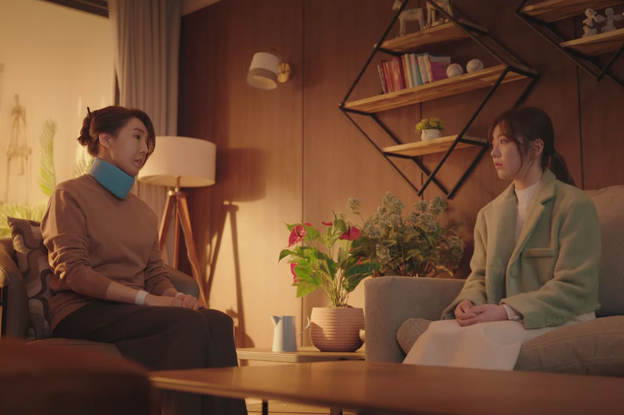 The space is decorated warmly with wooden furnishings and accent pieces (Image: Courtesy of Netflix)