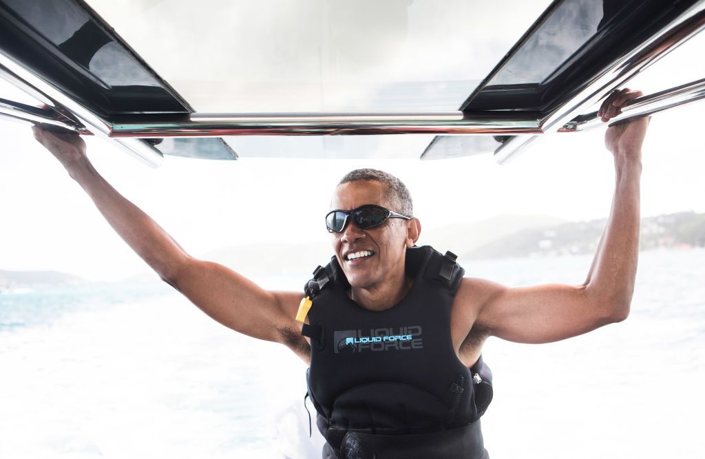 UNSPCIFIED, BRITISH VIRGIN ISLANDS - FEBRUARY 1: In this undated image former President Barack Obama takes a break from learning to kitesurf at Richard Branson's Necker Island retreat on February 1, 2017 in the British Virgin Islands. Former President Obama and his wife Michelle have been on an extended vacation since leaving office on January 20. (Photo by Jack Brockway/Getty Images)