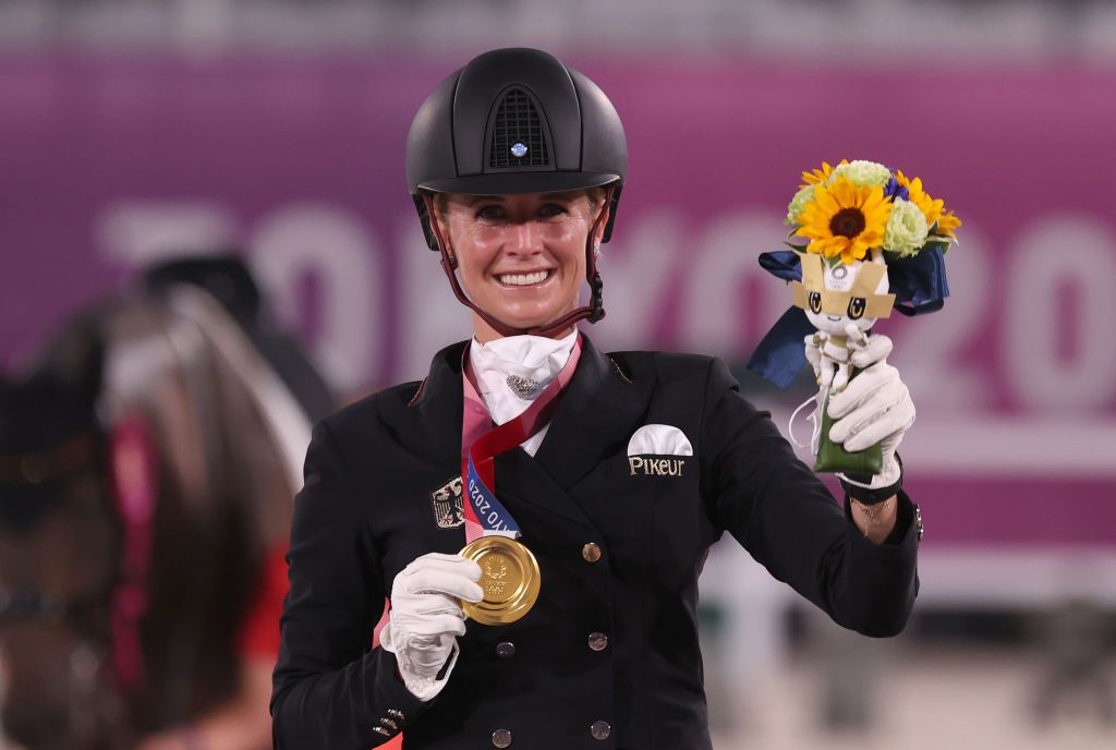 dpatop - 28 July 2021, Japan, Tokio: Equestrian sport/dressage: Olympics, Individual, Final at the Equestrian Park. Jessica von Bredow-Werndl rejoices over gold. Photo: Friso Gentsch/dpa (Photo by Friso Gentsch/picture alliance via Getty Images)