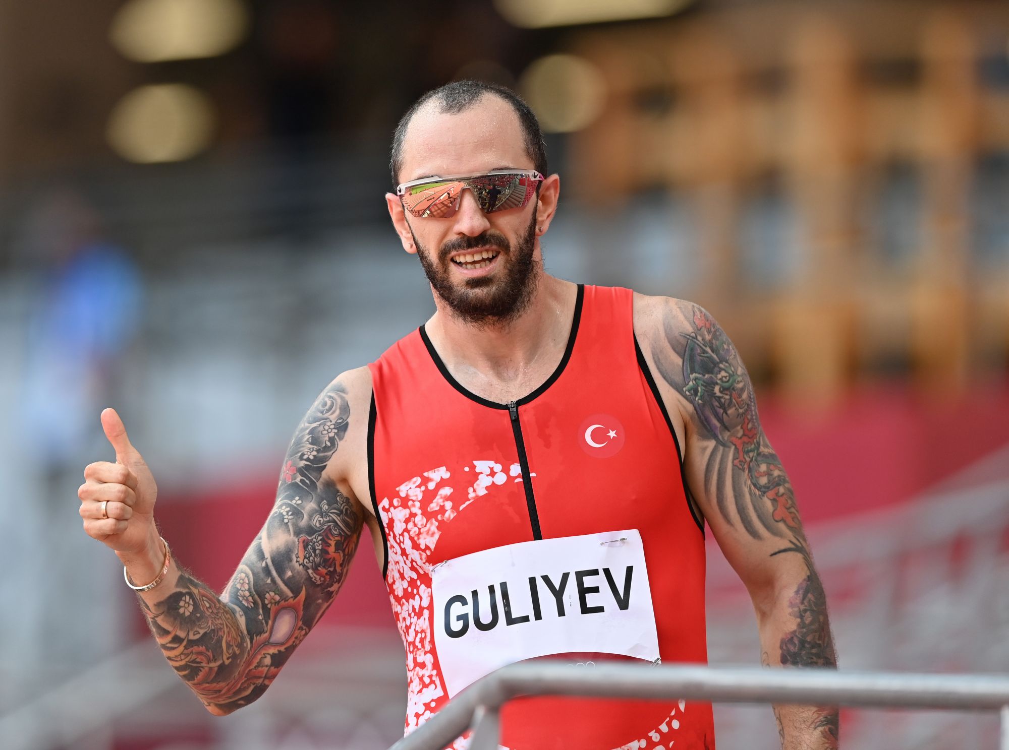 TOKYO, JAPAN - AUGUST 03: Ramil Guliyev of Turkey reacts after the round one of the Men's 200m heats during the Tokyo 2020 Olympic Games at Olympic Stadium in Tokyo, Japan on August 03, 2021. (Photo by Mustafa Yalcin/Anadolu Agency via Getty Images)