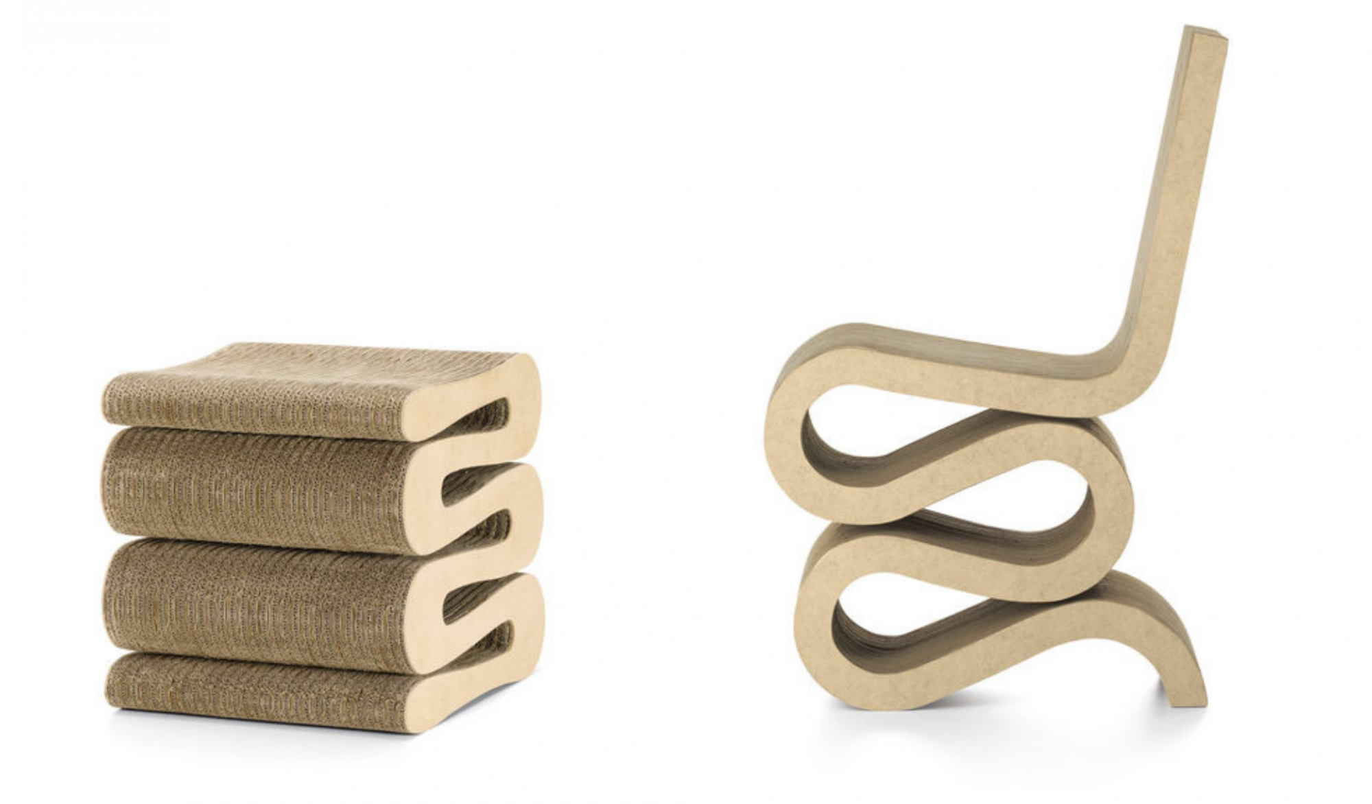 Frank Gehry's now iconic Wiggle chair and stool