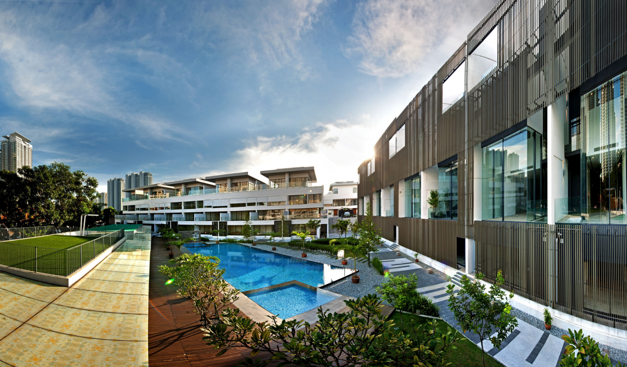 Kenny Heights Estates features a shared pool and private pools in each unit