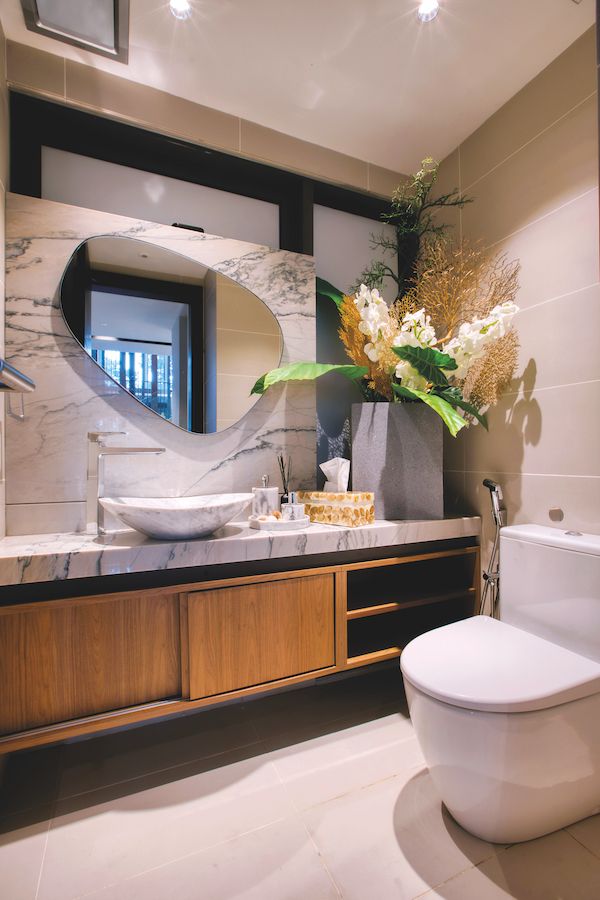 Marble adds a luxurious touch to the powder room