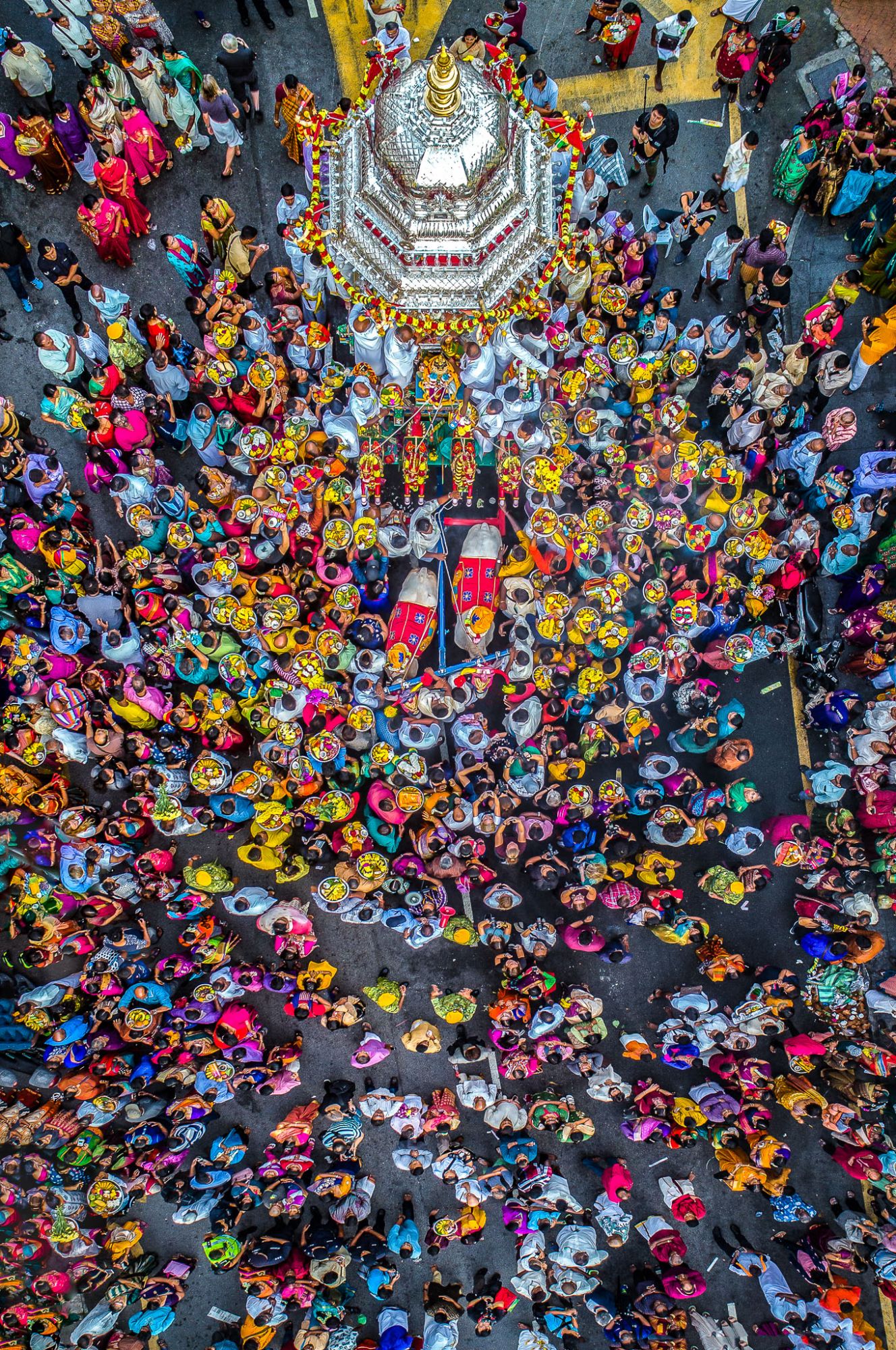 Silver Chariot and devotees, George Town, Penang