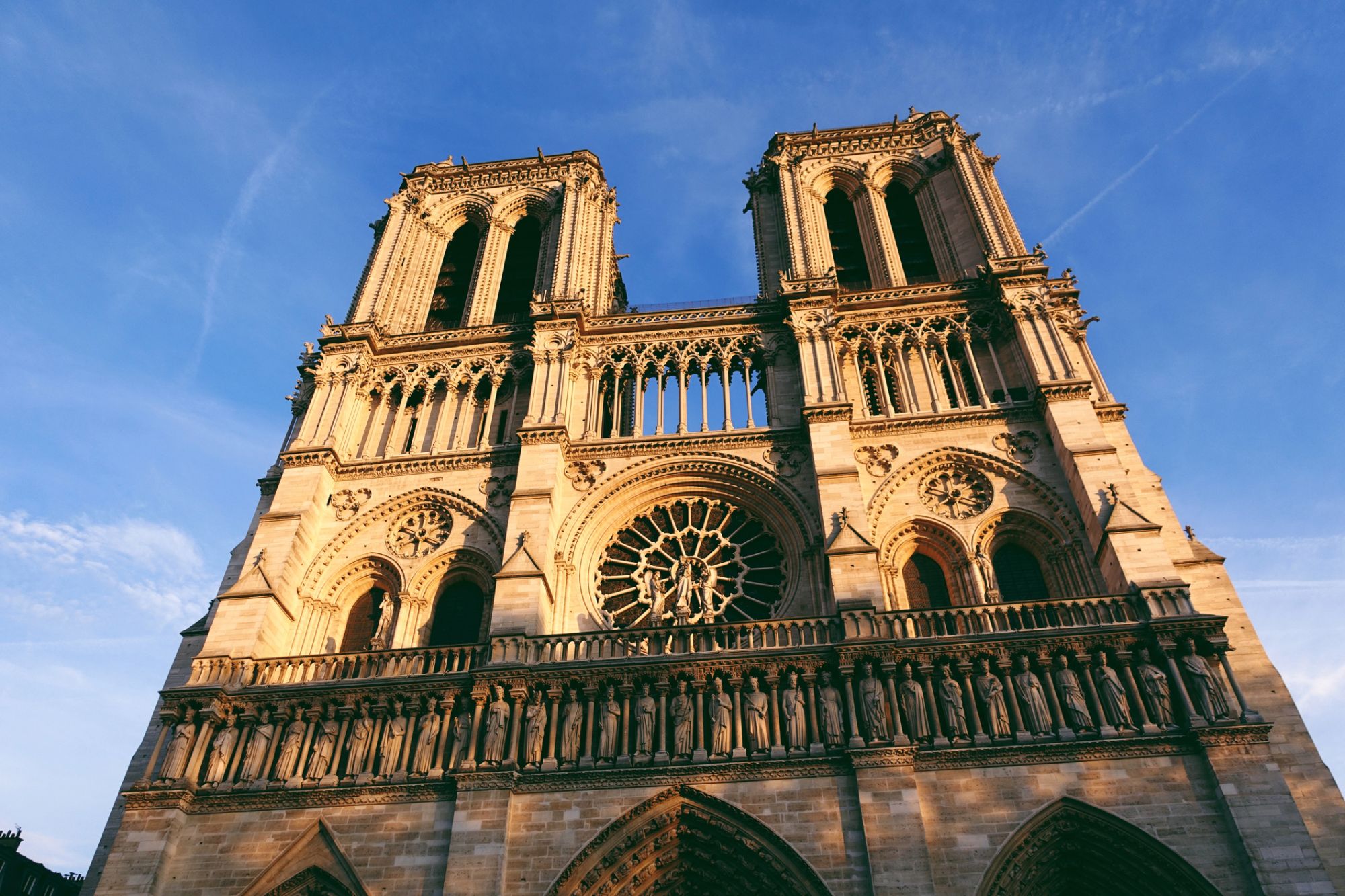 Notre Dame de Paris Cathedral during sunset, Paris France