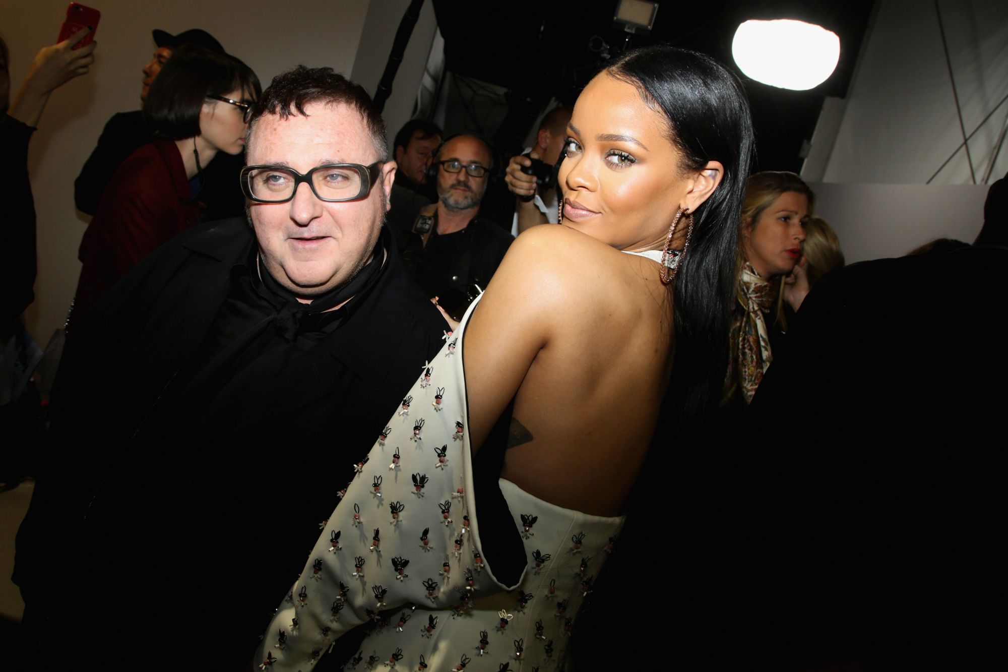 PARIS, FRANCE - SEPTEMBER 30: Albert Elbaz and Rihanna attend the Christian Dior show as part of the Paris Fashion Week Womenswear Spring/Summer 2017 on September 30, 2016 in Paris, France. (Photo by Victor Boyko/Getty Images For Dior)