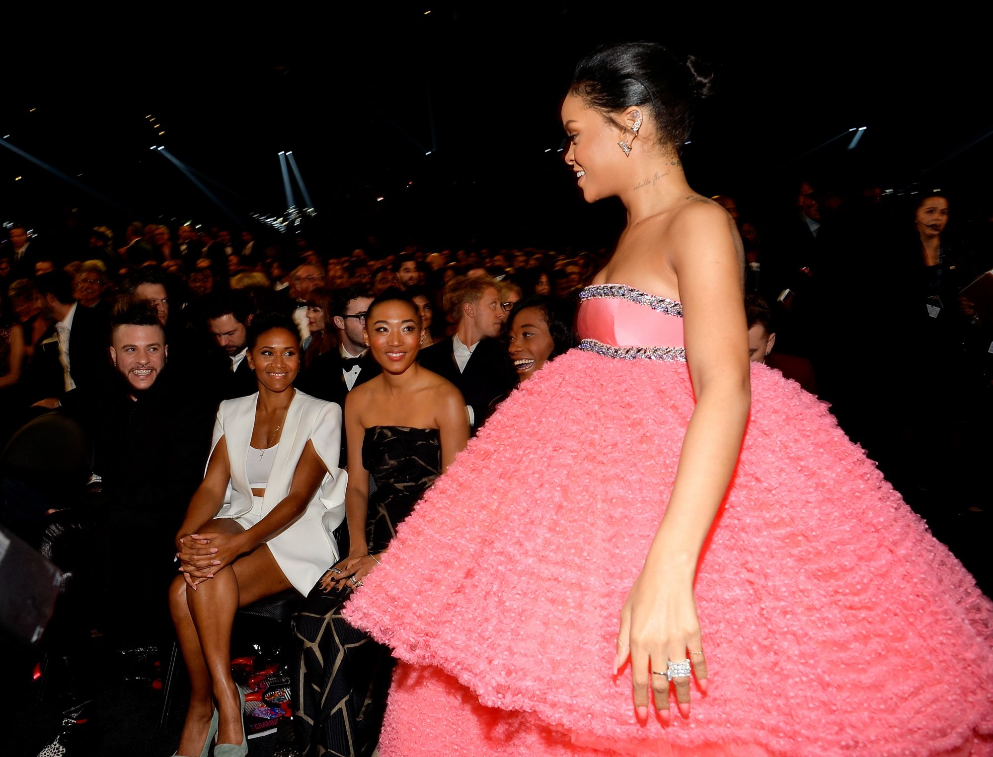 LOS ANGELES, CA - FEBRUARY 08: Recording Artists Rihanna during The 57th Annual GRAMMY Awards at the STAPLES Center on February 8, 2015 in Los Angeles, California. (Photo by Lester Cohen/WireImage)
