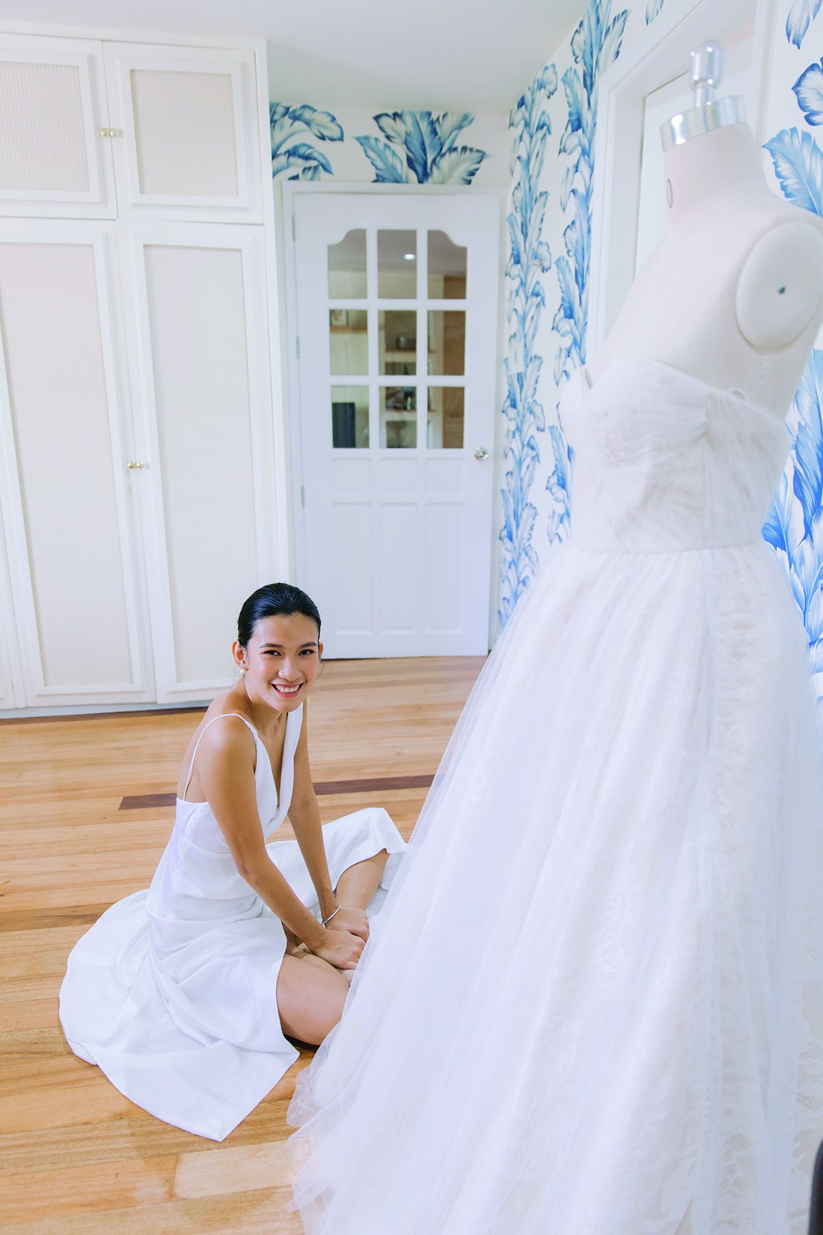 The bride designed her own wedding gown