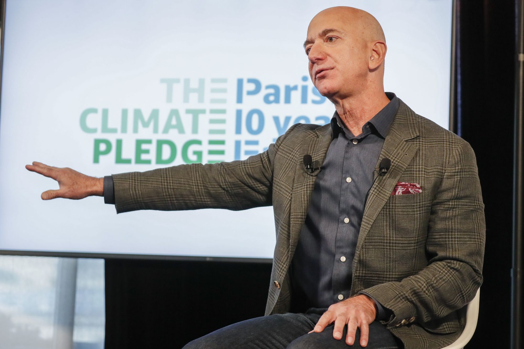 WASHINGTON, DC - SEPTEMBER 19: Amazon CEO Jeff Bezos announces the co-founding of The Climate Pledge at the National Press Club on September 19, 2019 in Washington, DC. (Photo by Paul Morigi/Getty Images for Amazon)