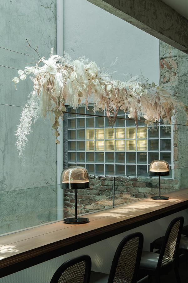 Catie Lee's floral installation in Three Plates Full