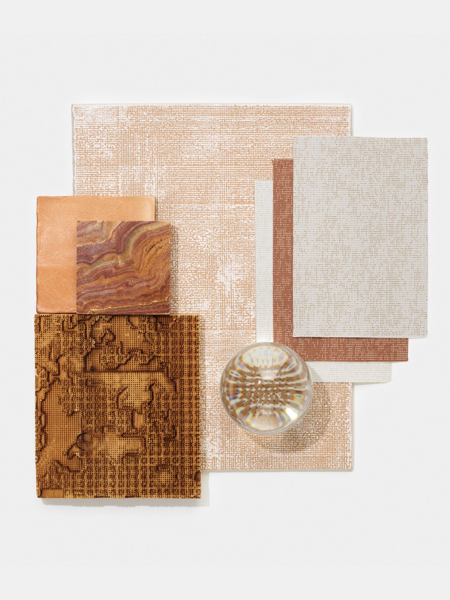 A mix of fabrics in earthy tones from 2021 collections by Kvadrat