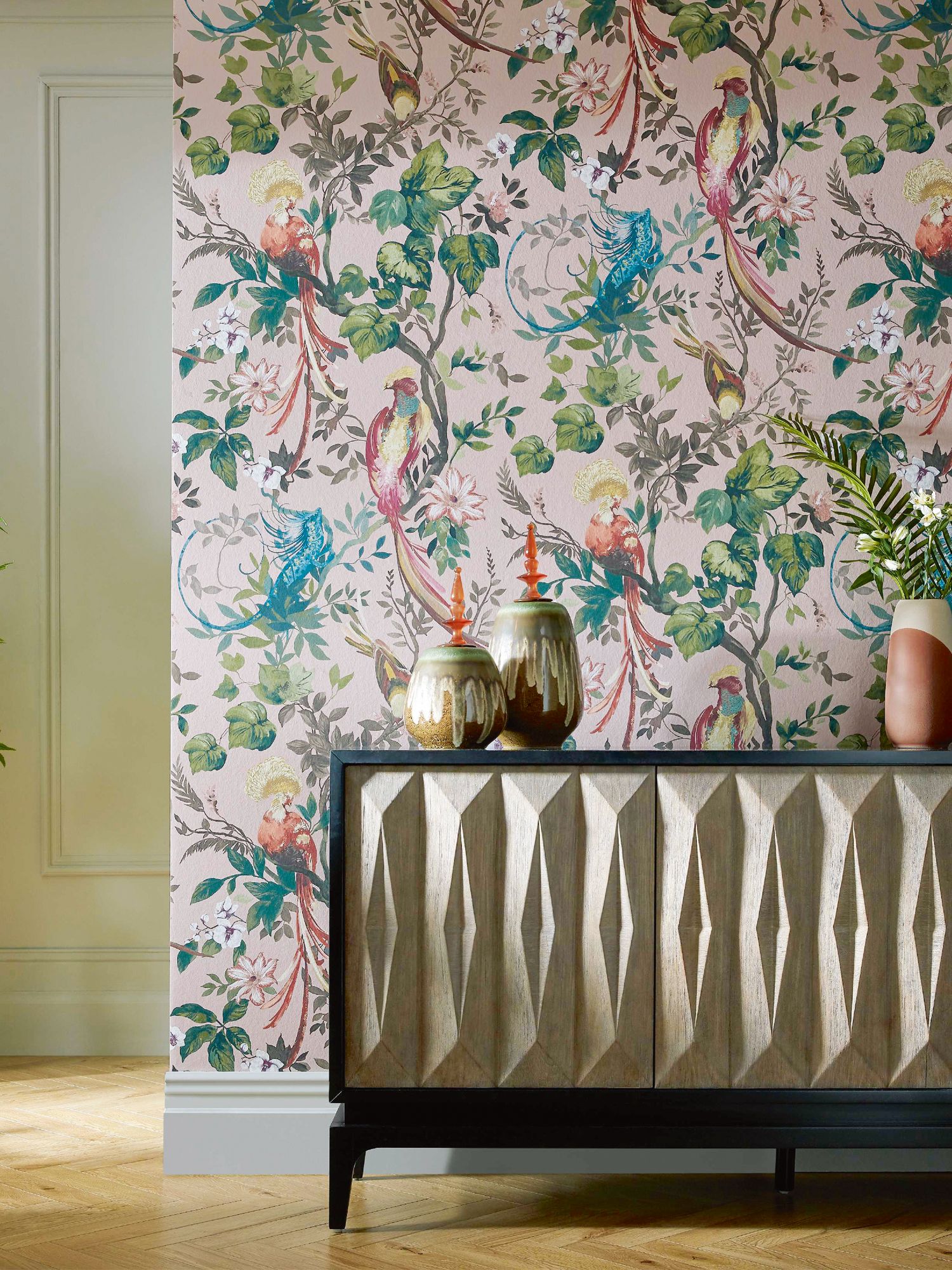 1838 Wallcoverings Bird Sonnet wallpaper, available at Altfield Interiors