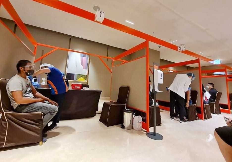 Vaccination booths.