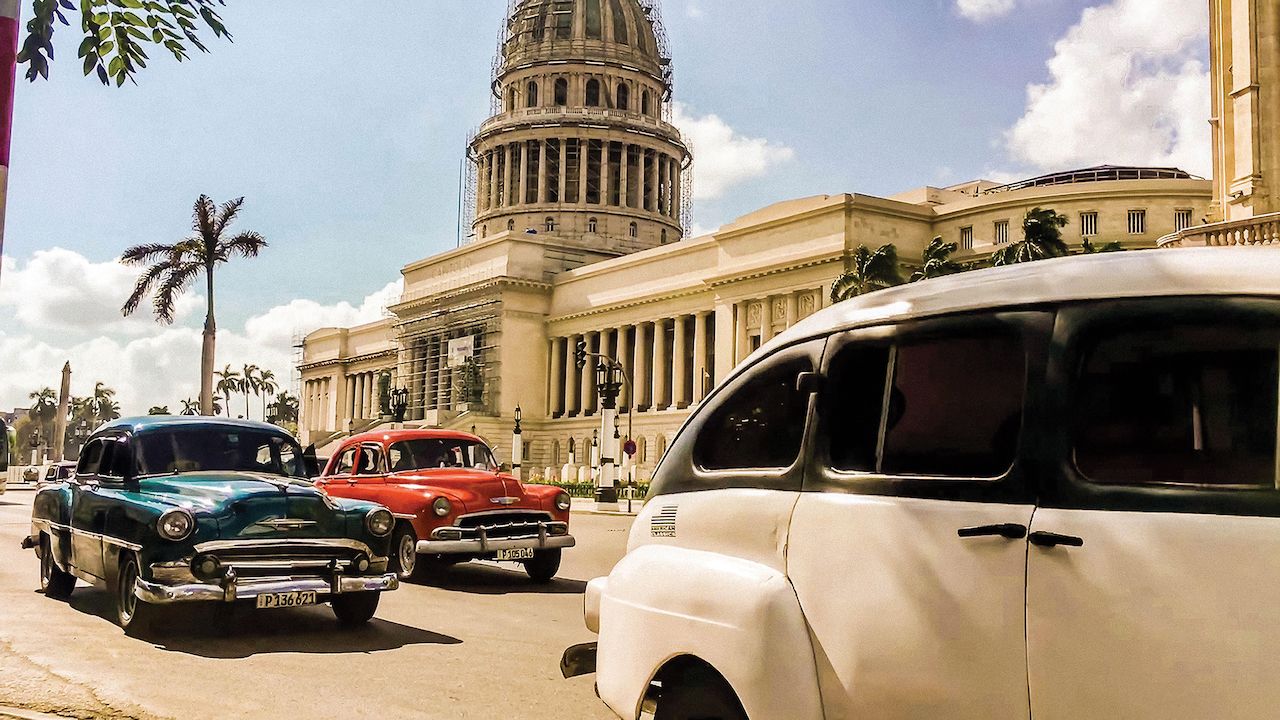 2ABF4XE Old colorful American cars in streets of Havana , Cuba