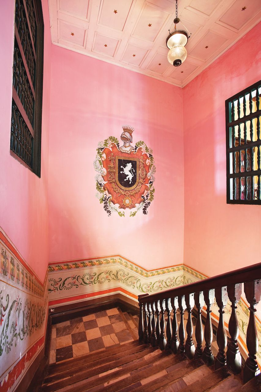 Trinidad, Cuba. The main staircase of the Brunet Palace, also known as the Museo Romantico.