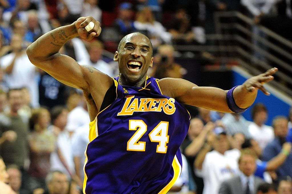 ORLANDO, FL - JUNE 14: Kobe Bryant #24 of the Los Angeles Lakers celebrates after defeating the Orlando Magic 99-86 in Game Five of the 2009 NBA Finals on June 14, 2009 at Amway Arena in Orlando, Florida. NOTE TO USER: User expressly acknowledges and agrees that, by downloading and or using this photograph, User is consenting to the terms and conditions of the Getty Images License Agreement. (Photo by Ronald Martinez/Getty Images)