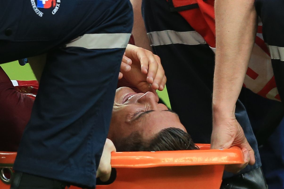 10 July 2016 - UEFA EURO 2016 Final - Portugal v France - Cristiano Ronaldo of Portugal reacts as he goes off injured - (Photo by Marc Atkins/Offside/Getty Images).