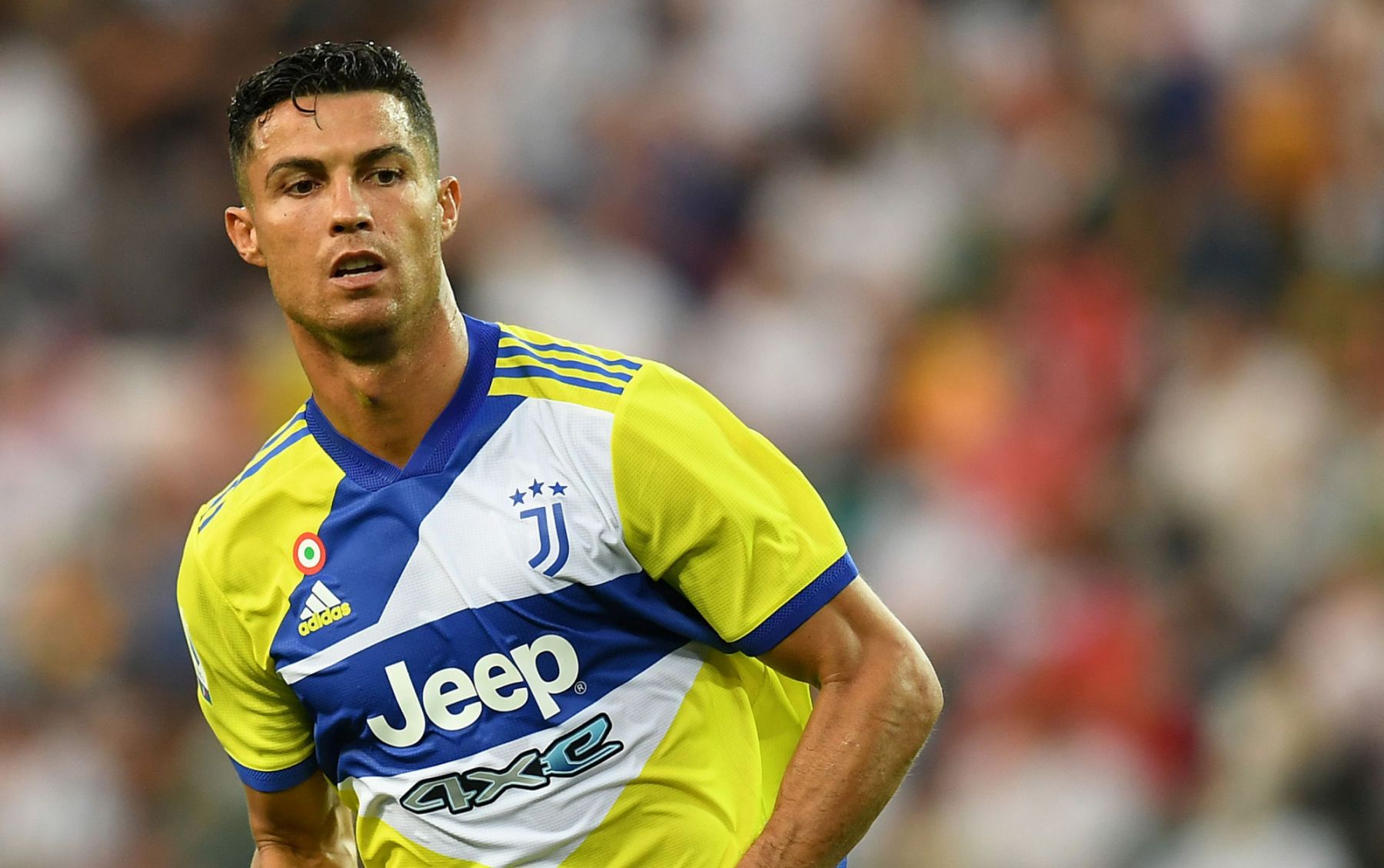 UDINE, ITALY - AUGUST 22: Cristiano Ronaldo of Juventus looks on during the Serie A match between Udinese Calcio v Juventus at Dacia Arena on August 22, 2021 in Udine, Italy. (Photo by Alessandro Sabattini/Getty Images)